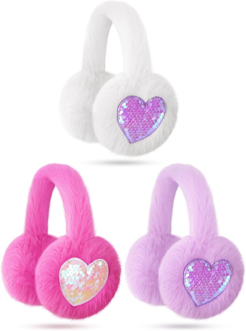 Fourluoo 3 Pcs Winter Earmuff Foldable Warm Kids Ear Muffs Plush Padded Cute Earmuffs for Women Kids Girls Winter - Image 1